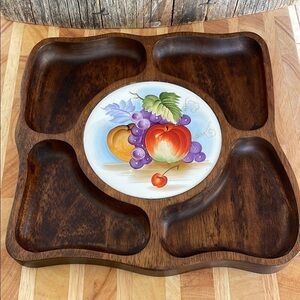 TEMPO |Handcrafted |Wooden |Cheese/Cracker Tray |Handpainted Fruit Design Insert